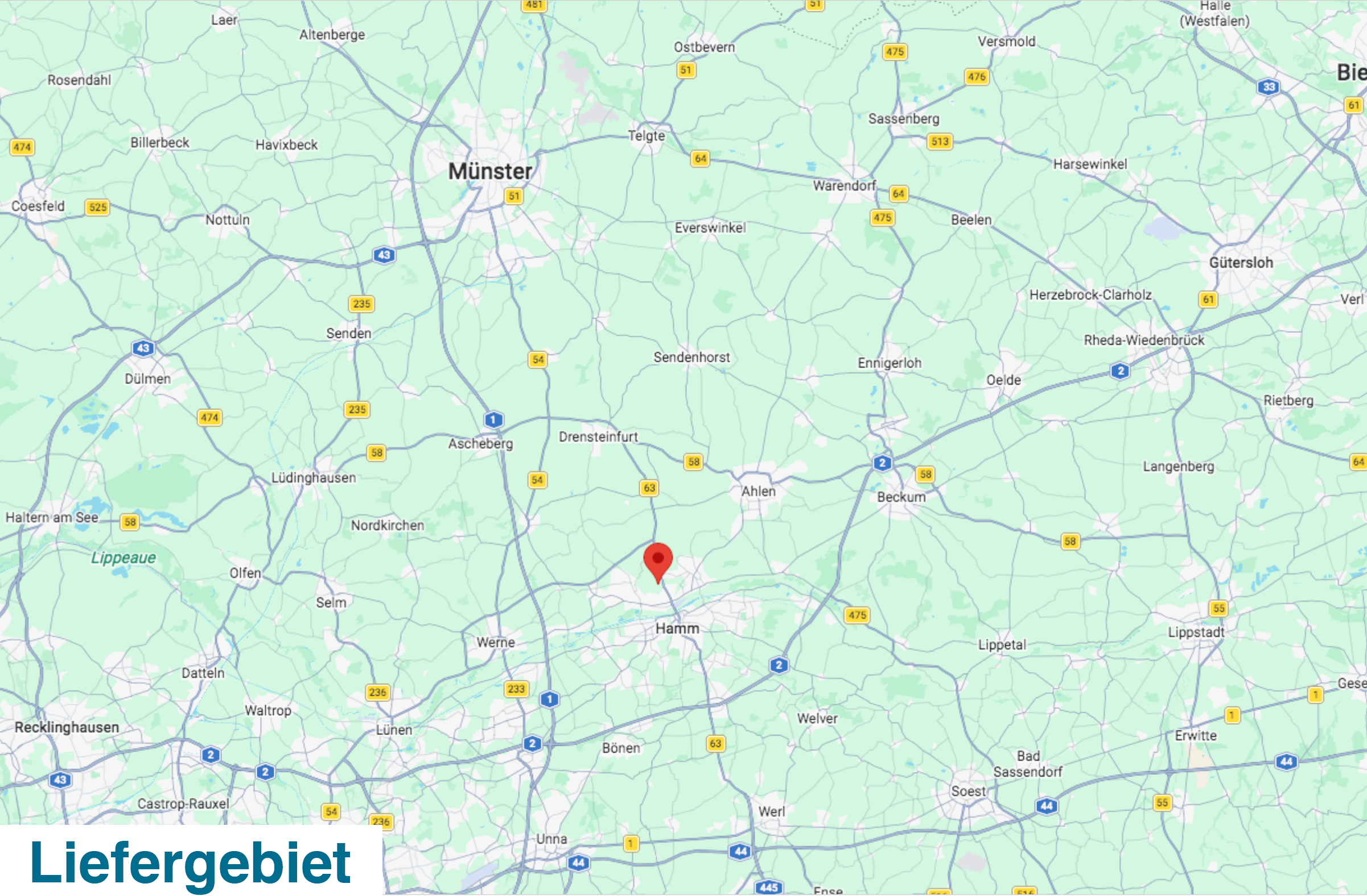Liefergebiet von Oil Taxi für ADDINOL Schmierstoffe ab Hamm mit Städten wie Münster, Gütersloh, Lippstadt, Unna, Soest und Umgebung